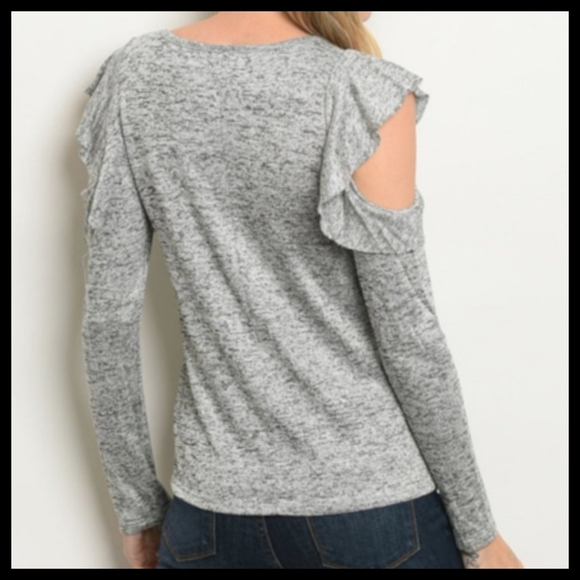 Shelly Cold Shoulder Top Gray Sz M - Picture 2 of 4